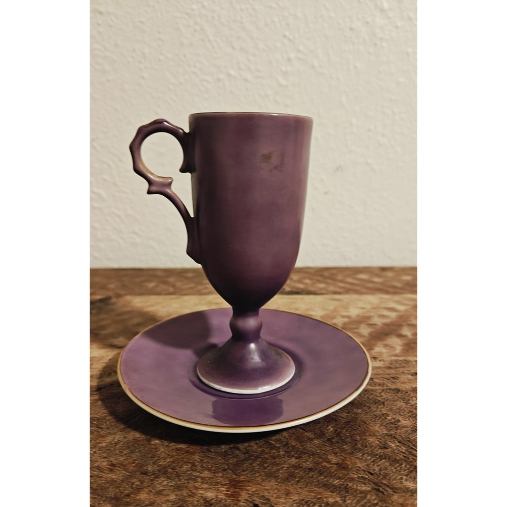 Antique Porcelain Purple Demitasse Cup And‎ Saucer